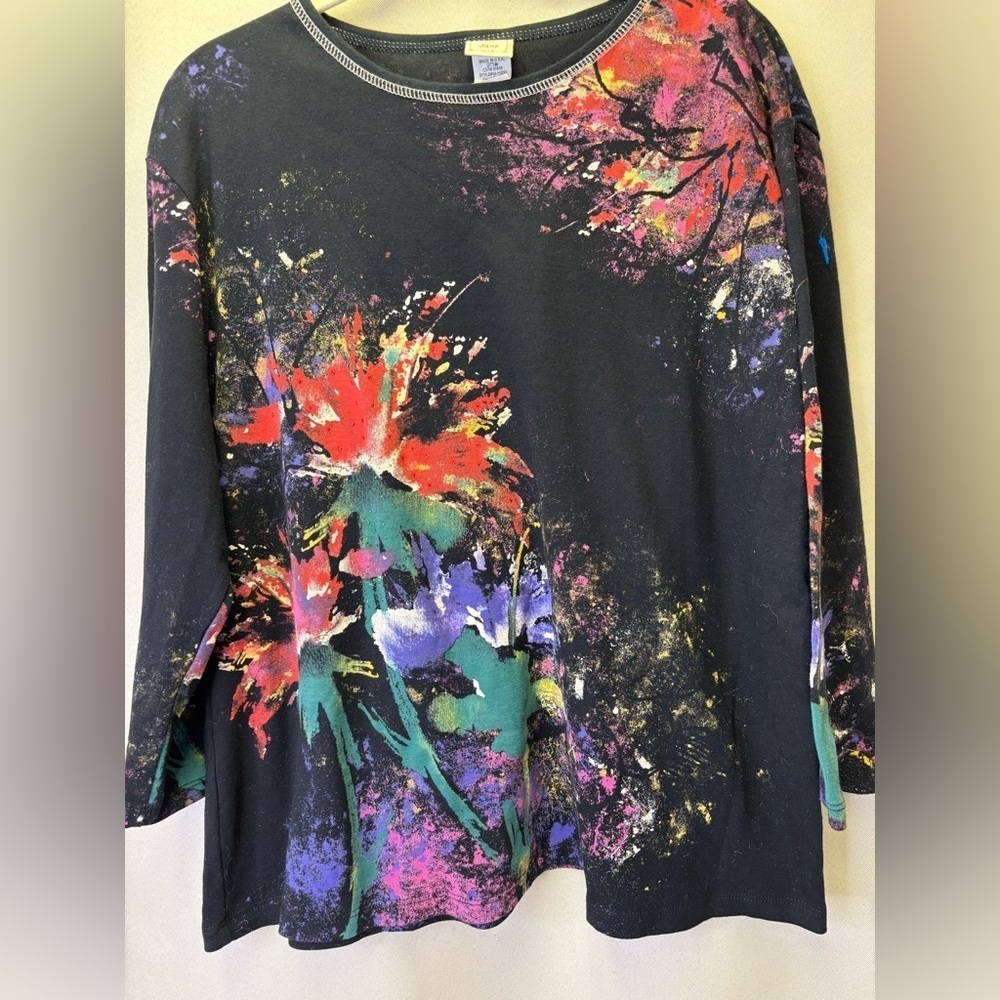 Jess And Jane Vintage Floral Poems Print  with Rhinestones 3/4 Sleeves Size 2X - Picture 2 of 7